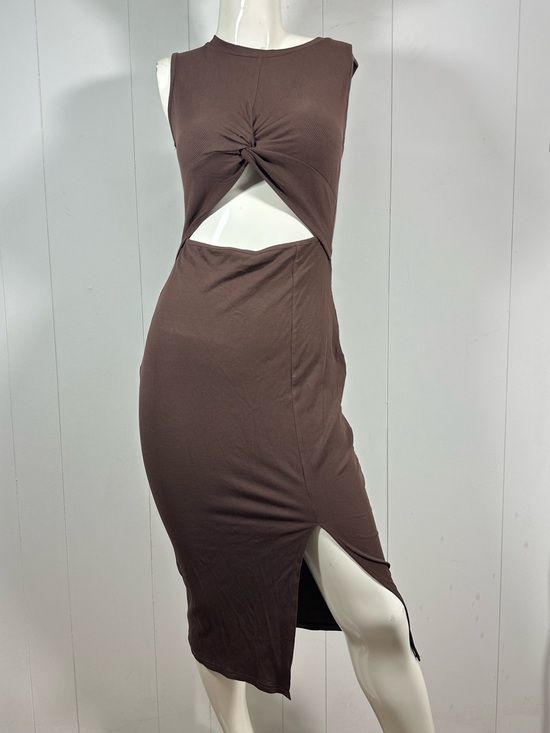 Oten Dresses & Skirts - NWT OTEN Size M Sleeveless Ribbed Knit Cutout Midi Brown Dress Bodycon Slit Leg